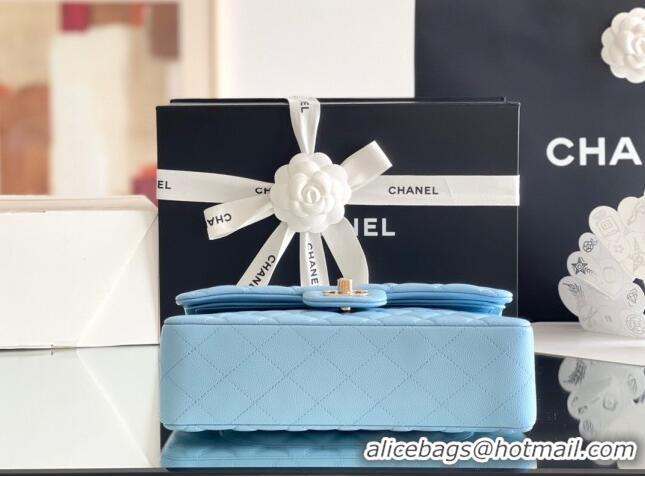 Luxury Classic Chanel Grained Calfskin Medium Classic Flap Bag A01112 Sky Blu/Light Gold 2024 Original Quality