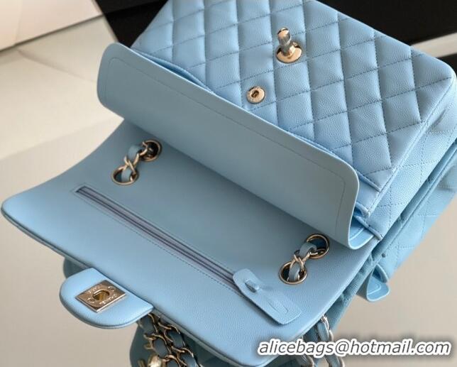 Luxury Classic Chanel Grained Calfskin Medium Classic Flap Bag A01112 Sky Blu/Light Gold 2024 Original Quality