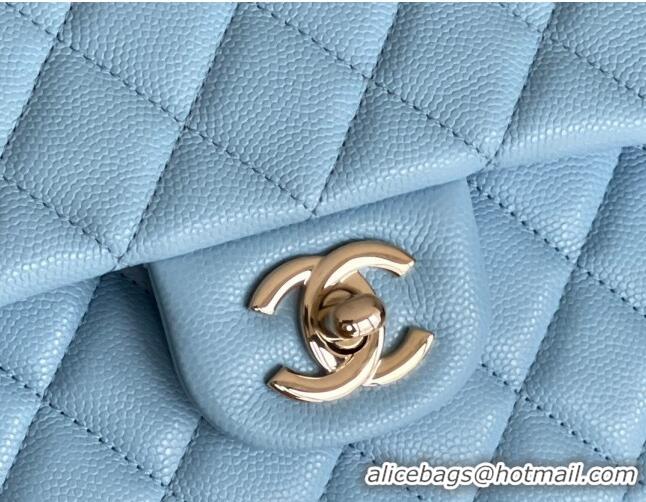 Luxury Classic Chanel Grained Calfskin Medium Classic Flap Bag A01112 Sky Blu/Light Gold 2024 Original Quality