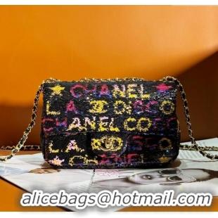 Grade Quality Chanel Sequins Small Flap Bag AS4651 Black/Multicolor 2024