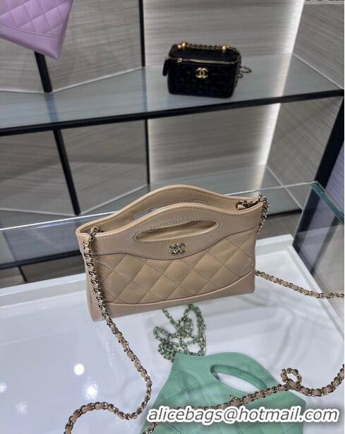 Buy Classic Chanel Shiny Lambskin East-West Mini 31 Shopping Bag AS3656 Beige 2024