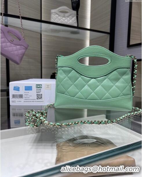 New Release Creation Chanel Shiny Lambskin East-West Mini 31 Shopping Bag AS3656 Green 2024