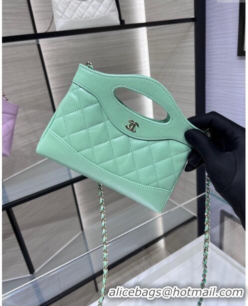 New Release Creation Chanel Shiny Lambskin East-West Mini 31 Shopping Bag AS3656 Green 2024