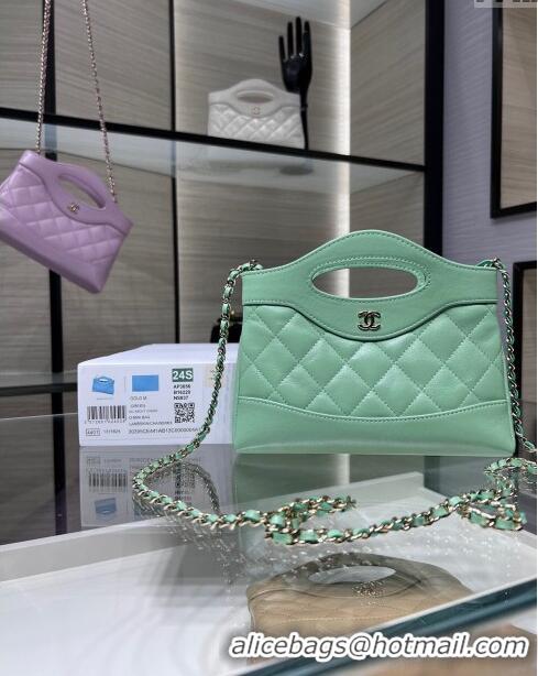 New Release Creation Chanel Shiny Lambskin East-West Mini 31 Shopping Bag AS3656 Green 2024