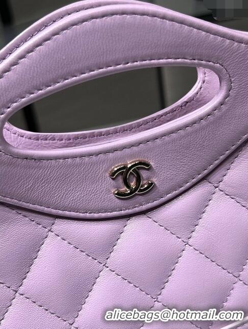 Good Looking Chanel Shiny Lambskin East-West Mini 31 Shopping Bag AS3656 Light Purple 2024