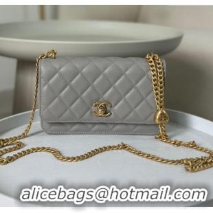 Classic Fashion Chanel Grained Calfskin Wallet On Heart Chain WOC AP2601 Grey 2024