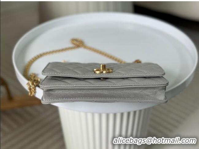 Classic Fashion Chanel Grained Calfskin Wallet On Heart Chain WOC AP2601 Grey 2024