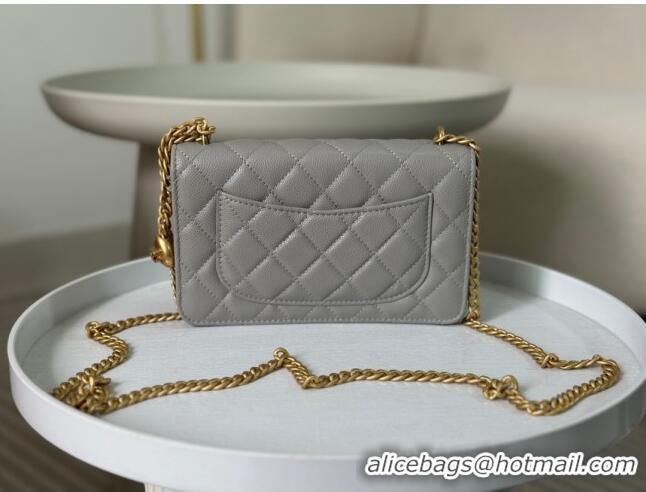 Classic Fashion Chanel Grained Calfskin Wallet On Heart Chain WOC AP2601 Grey 2024