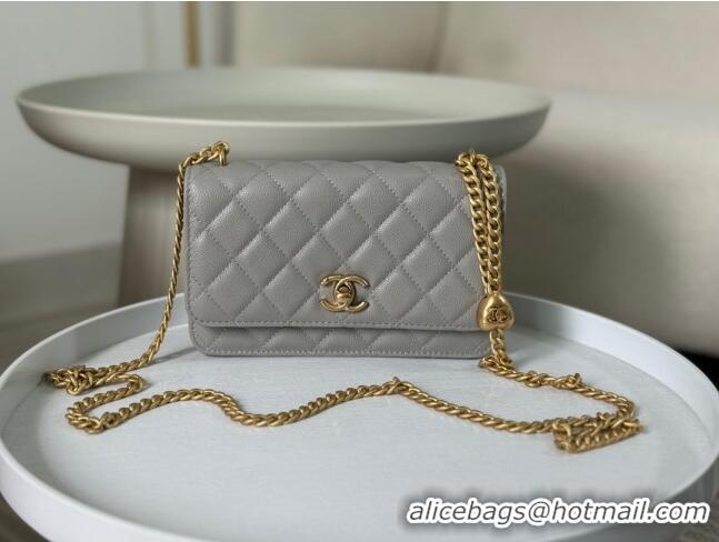 Classic Fashion Chanel Grained Calfskin Wallet On Heart Chain WOC AP2601 Grey 2024