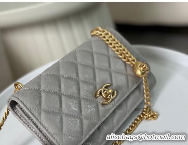 Classic Fashion Chanel Grained Calfskin Wallet On Heart Chain WOC AP2601 Grey 2024