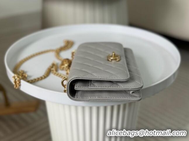 Classic Fashion Chanel Grained Calfskin Wallet On Heart Chain WOC AP2601 Grey 2024