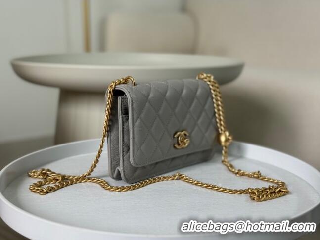 Classic Fashion Chanel Grained Calfskin Wallet On Heart Chain WOC AP2601 Grey 2024