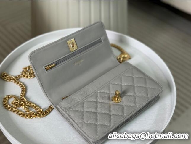 Classic Fashion Chanel Grained Calfskin Wallet On Heart Chain WOC AP2601 Grey 2024