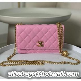 Top Quality Chanel Grained Calfskin Wallet On Heart Chain WOC AP2601 Pink 2024