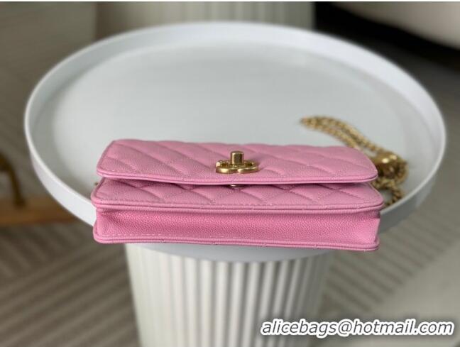 Top Quality Chanel Grained Calfskin Wallet On Heart Chain WOC AP2601 Pink 2024