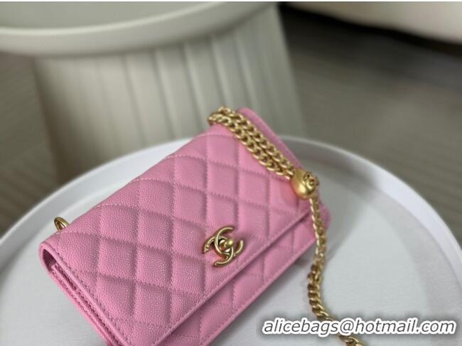 Top Quality Chanel Grained Calfskin Wallet On Heart Chain WOC AP2601 Pink 2024