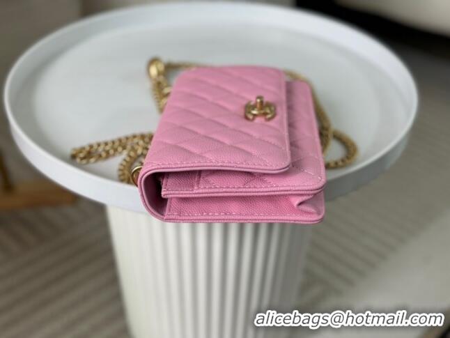 Top Quality Chanel Grained Calfskin Wallet On Heart Chain WOC AP2601 Pink 2024