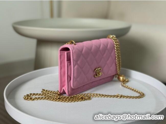 Top Quality Chanel Grained Calfskin Wallet On Heart Chain WOC AP2601 Pink 2024