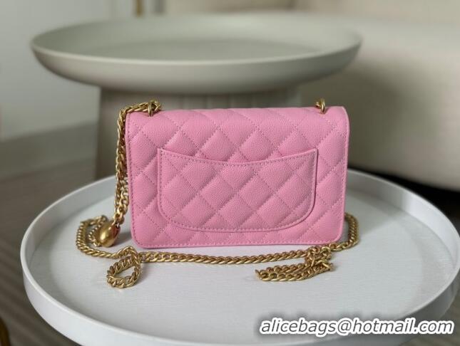 Top Quality Chanel Grained Calfskin Wallet On Heart Chain WOC AP2601 Pink 2024