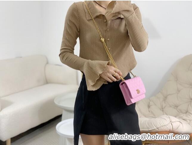 Top Quality Chanel Grained Calfskin Wallet On Heart Chain WOC AP2601 Pink 2024