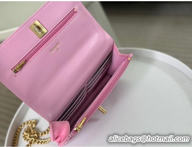 Top Quality Chanel Grained Calfskin Wallet On Heart Chain WOC AP2601 Pink 2024