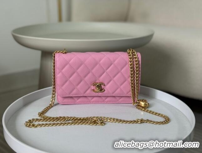 Top Quality Chanel Grained Calfskin Wallet On Heart Chain WOC AP2601 Pink 2024