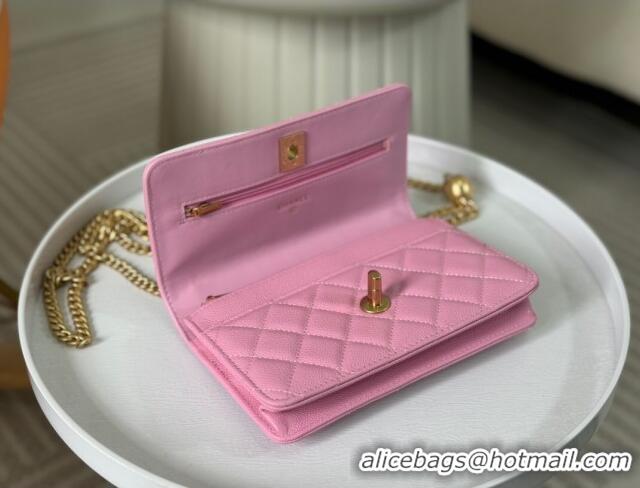 Top Quality Chanel Grained Calfskin Wallet On Heart Chain WOC AP2601 Pink 2024