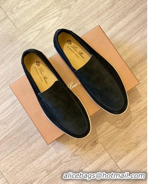 Famous Brand Loro Piana Summer Walk Suede Loafers LP3101 Black 2023 (For Men)