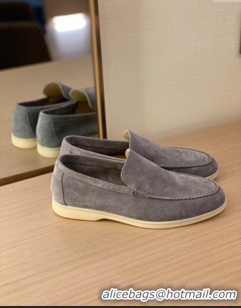 Grade Design Loro Piana Summer Walk Suede Loafers L3102 Grey 2023 (For Men)