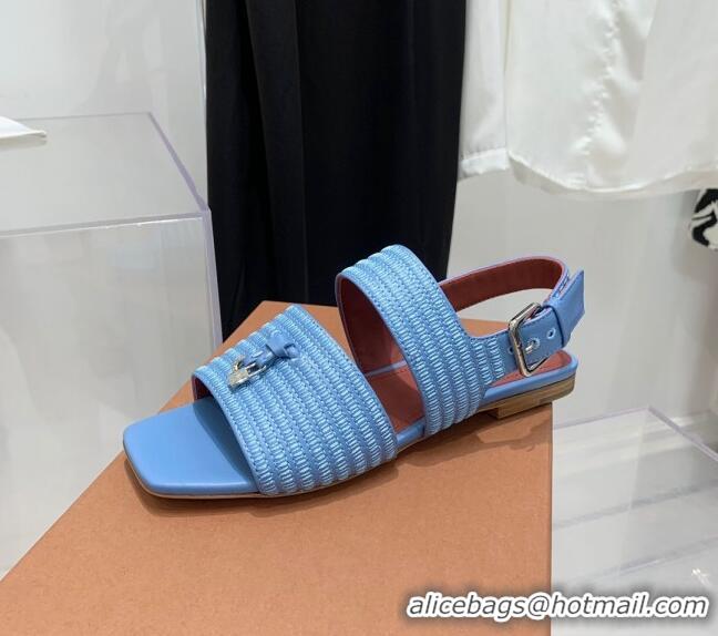 Super Quality Loro Piana Sprightly Charms Flat Sandals in Knitwear Fabrics L5062 Light Blue 2023