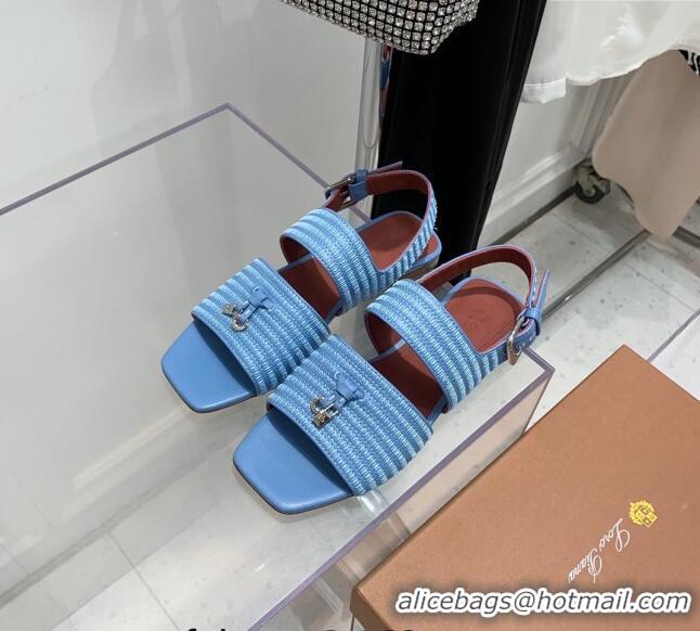 Super Quality Loro Piana Sprightly Charms Flat Sandals in Knitwear Fabrics L5062 Light Blue 2023