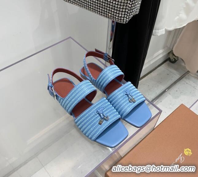 Super Quality Loro Piana Sprightly Charms Flat Sandals in Knitwear Fabrics L5062 Light Blue 2023