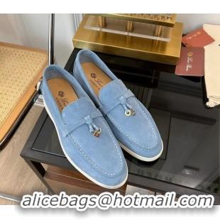 ​Inexpensive Loro Piana Summer Charms Walk Suede Loafers LP1016 Light Blue 2023