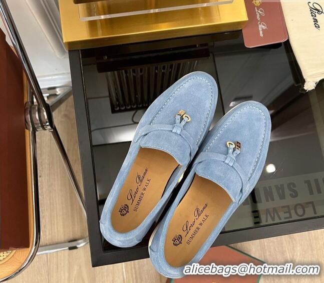 ​Inexpensive Loro Piana Summer Charms Walk Suede Loafers LP1016 Light Blue 2023