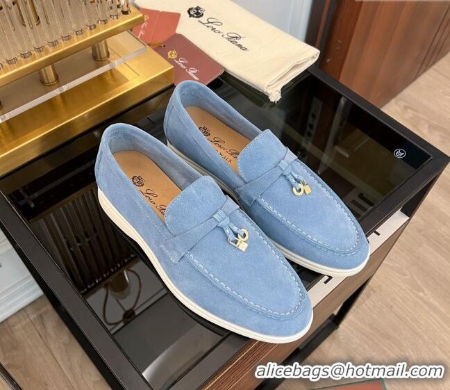 ​Inexpensive Loro Piana Summer Charms Walk Suede Loafers LP1016 Light Blue 2023