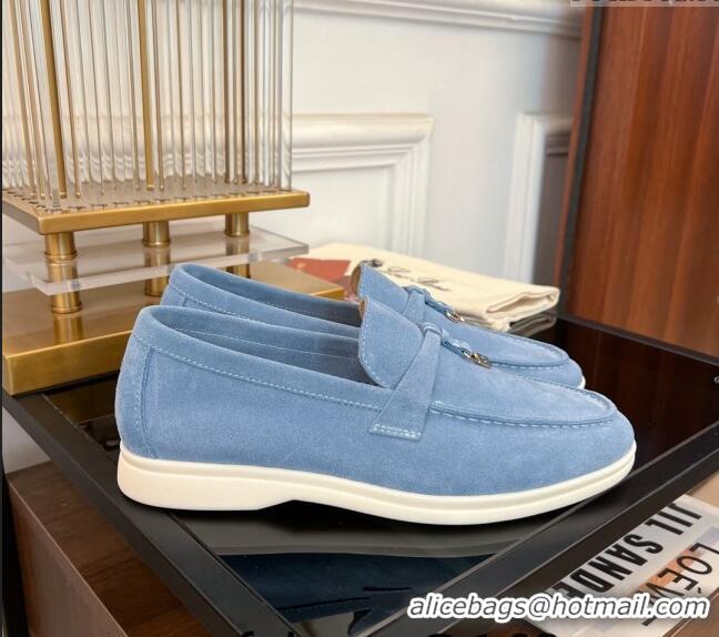 ​Inexpensive Loro Piana Summer Charms Walk Suede Loafers LP1016 Light Blue 2023