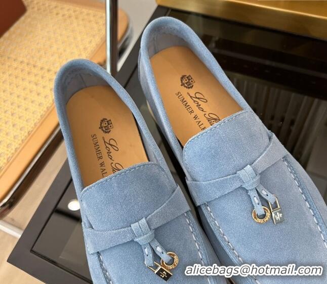 ​Inexpensive Loro Piana Summer Charms Walk Suede Loafers LP1016 Light Blue 2023