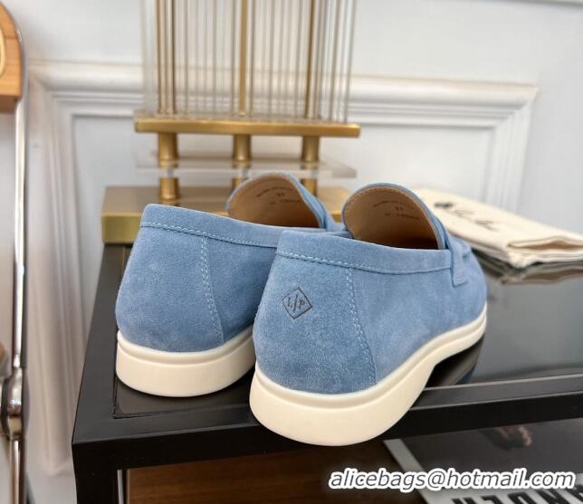 ​Inexpensive Loro Piana Summer Charms Walk Suede Loafers LP1016 Light Blue 2023