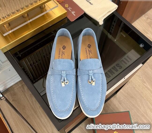 ​Inexpensive Loro Piana Summer Charms Walk Suede Loafers LP1016 Light Blue 2023