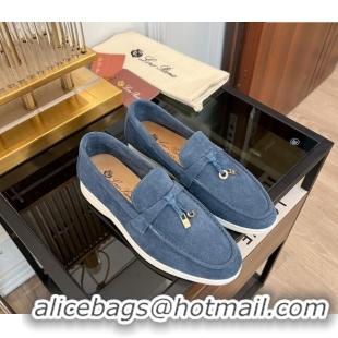 Super Quality Loro Piana Summer Charms Walk Suede Loafers LP1016 Dusty Blue 2023