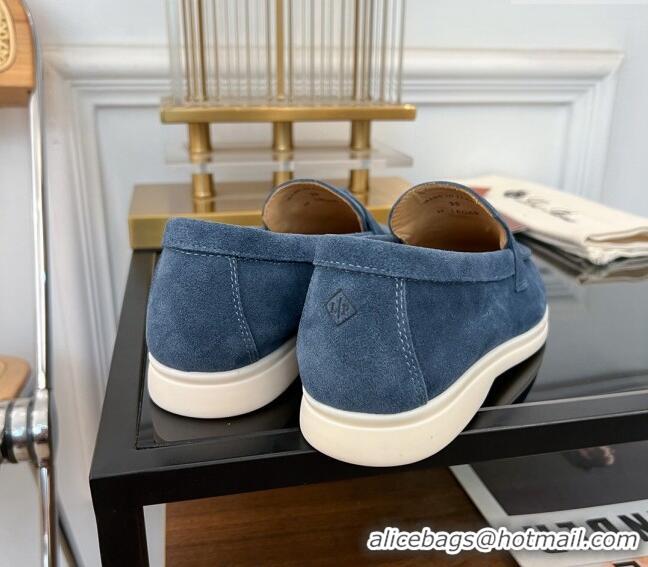 Super Quality Loro Piana Summer Charms Walk Suede Loafers LP1016 Dusty Blue 2023