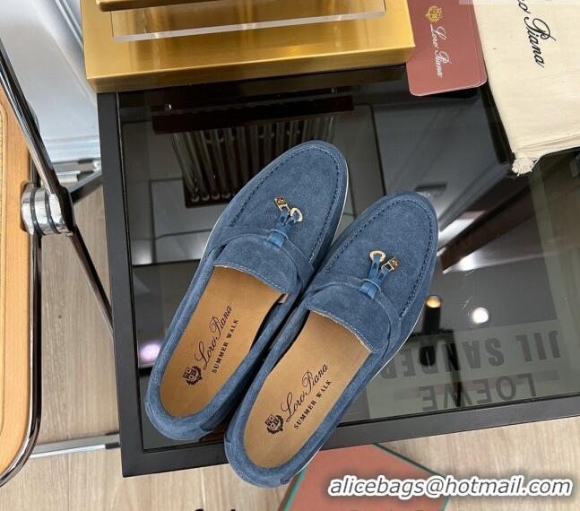 Super Quality Loro Piana Summer Charms Walk Suede Loafers LP1016 Dusty Blue 2023