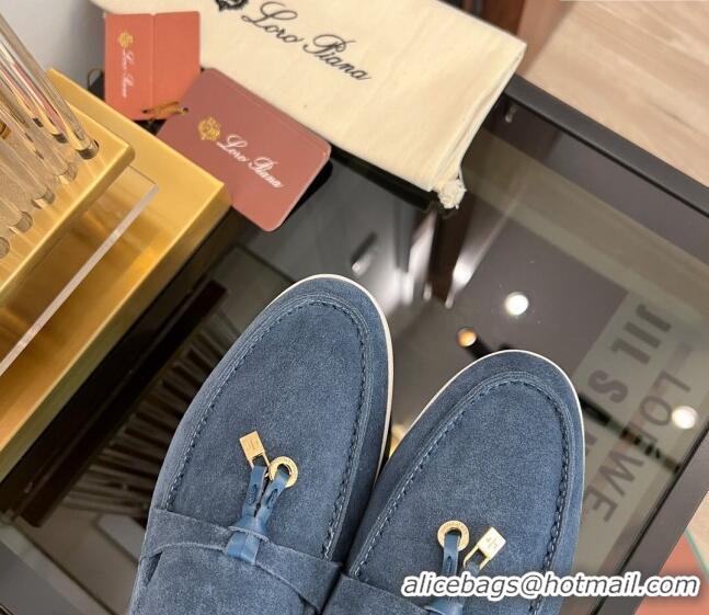 Super Quality Loro Piana Summer Charms Walk Suede Loafers LP1016 Dusty Blue 2023