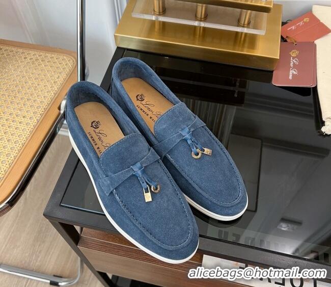 Super Quality Loro Piana Summer Charms Walk Suede Loafers LP1016 Dusty Blue 2023