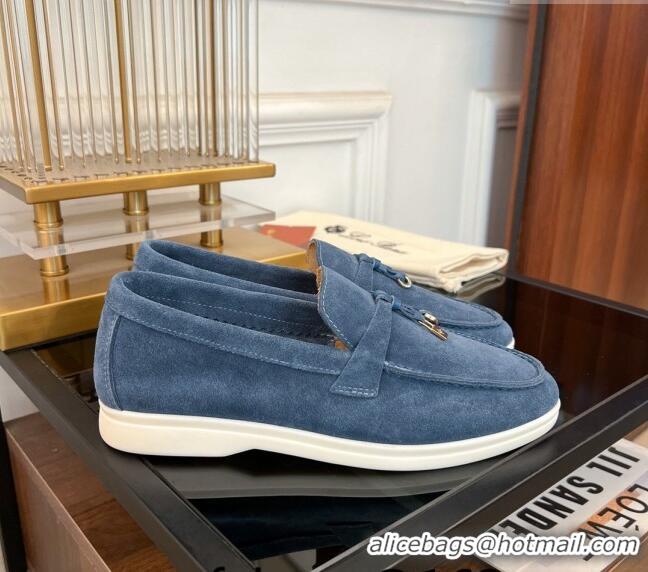 Super Quality Loro Piana Summer Charms Walk Suede Loafers LP1016 Dusty Blue 2023