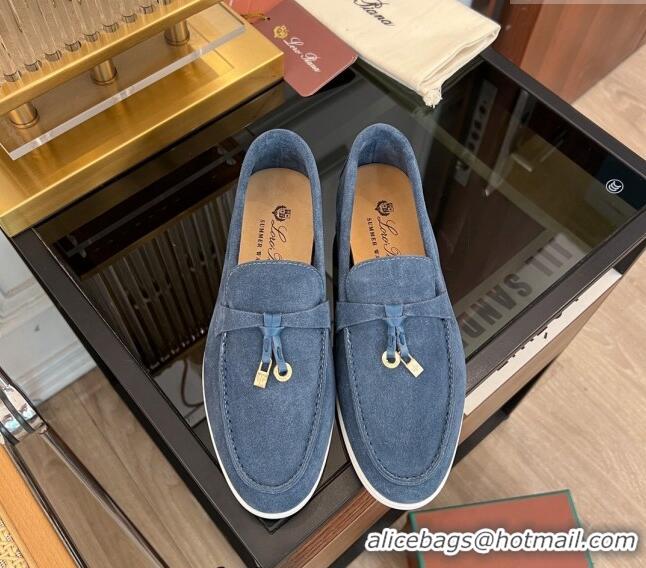 Super Quality Loro Piana Summer Charms Walk Suede Loafers LP1016 Dusty Blue 2023