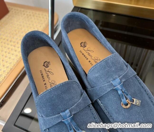 Super Quality Loro Piana Summer Charms Walk Suede Loafers LP1016 Dusty Blue 2023