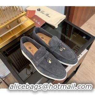 Popular Style Loro Piana Summer Charms Walk Suede Loafers LP1016 Dark Grey 2023