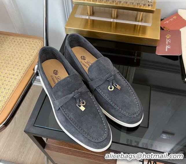 Popular Style Loro Piana Summer Charms Walk Suede Loafers LP1016 Dark Grey 2023