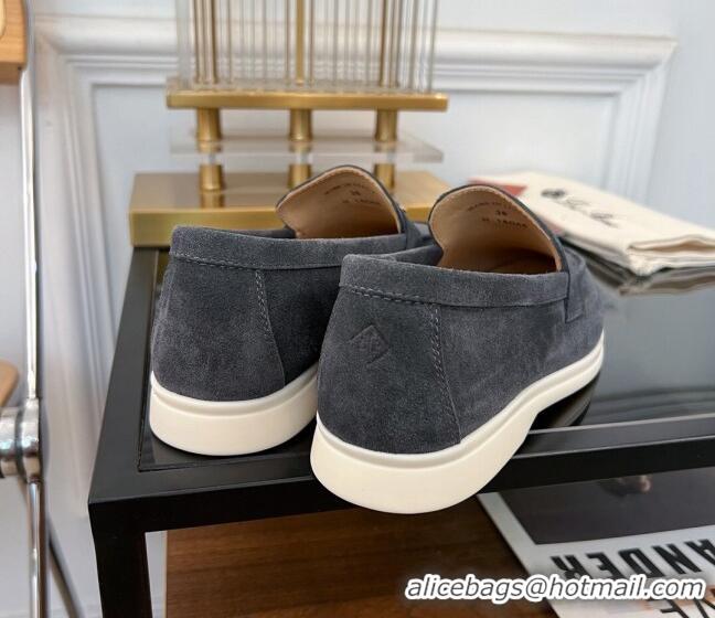 Popular Style Loro Piana Summer Charms Walk Suede Loafers LP1016 Dark Grey 2023